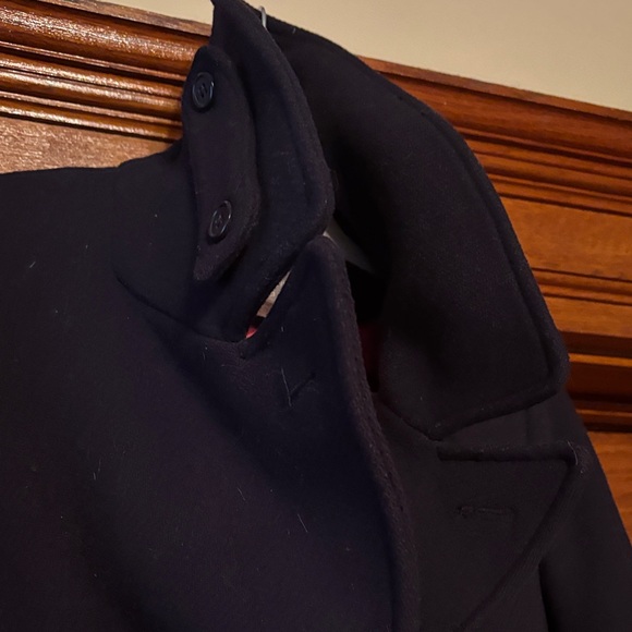 J. Crew Stadium Cloth by Nello Gori Blue Pea Coat with Red Lining 79% wool - Picture 6 of 10